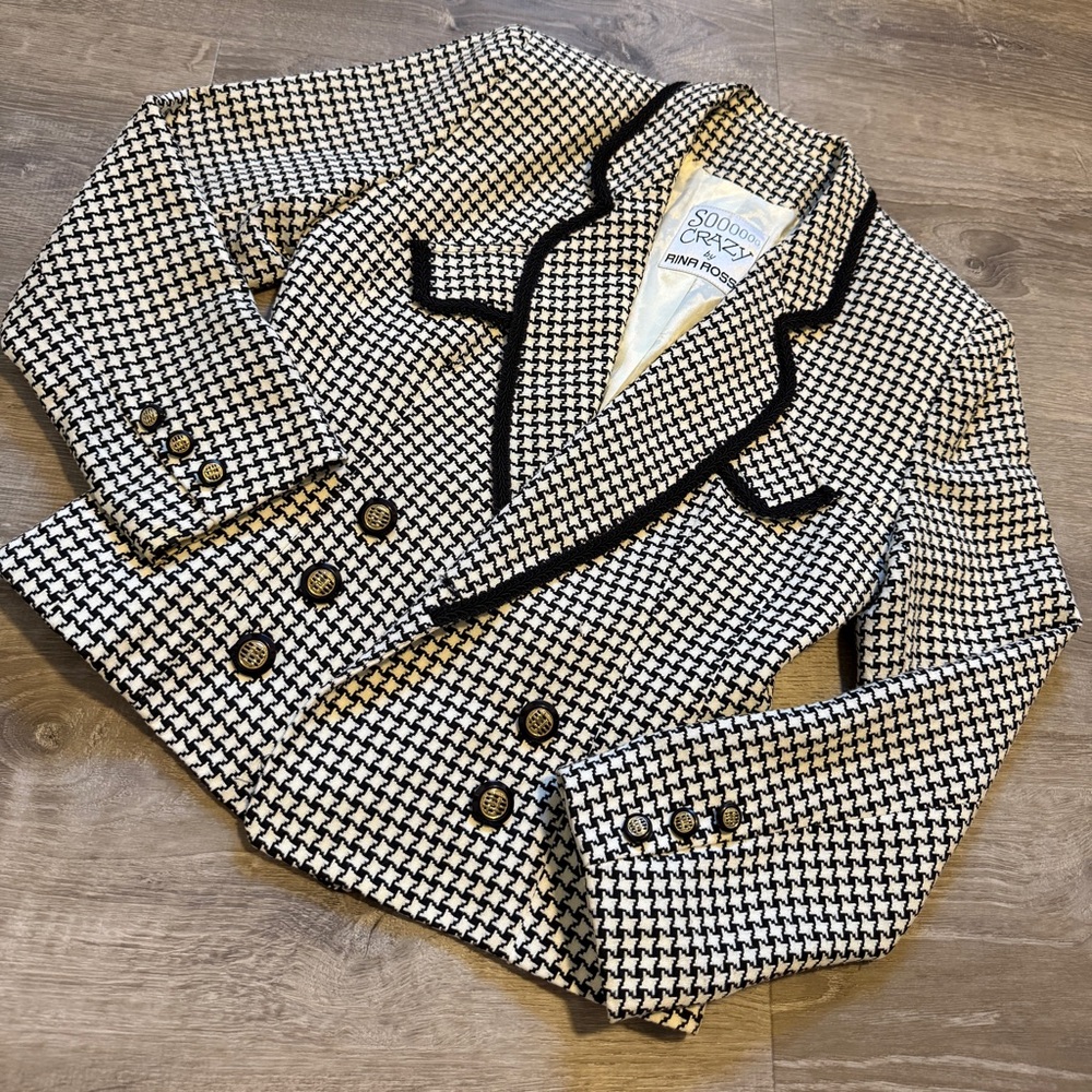So Crazy by Rina Rossi Women's Black and White Houndstooth Blazer- Size 4 - Picture 2 of 14